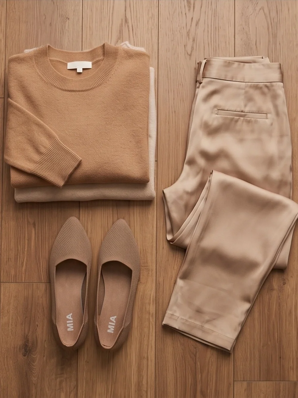 MIA Pointed Toe Knit Ballet Flats in Tan